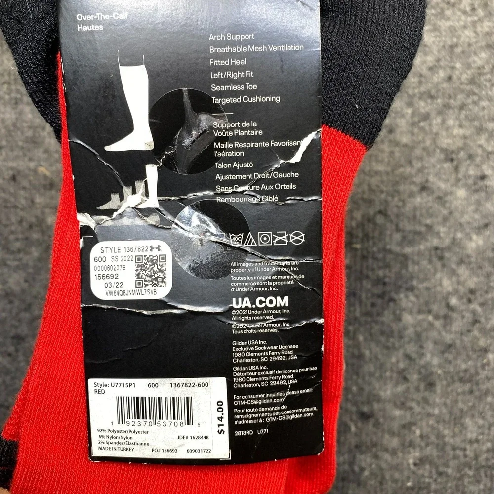 Under Armour UA Team Over The Calf Socks Red Mens 8.5-13 Athletic 1367822-600